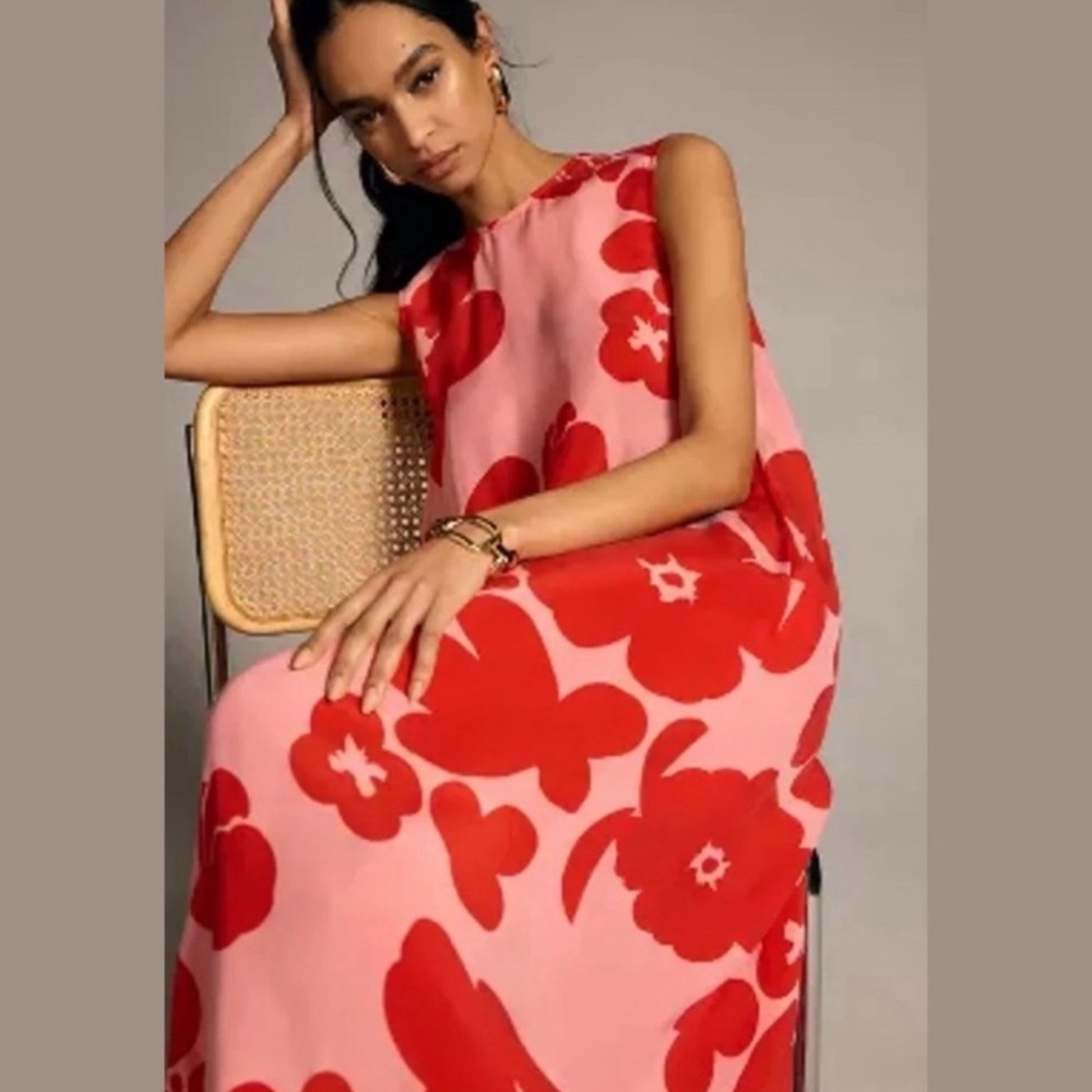 Floral Pink and Red Maxi Dress